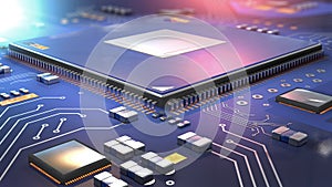 Close up of semiconductor processor on computer circuit board