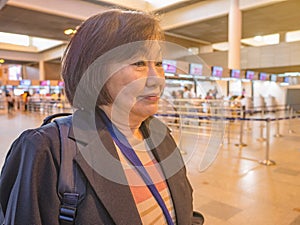 Close up Senior asian woman in don muang internation Airport Bangkok