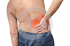 Close up of a Senior man holding his back in pain, ph