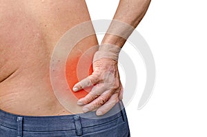 Close up of a Senior man holding his back in pain, ph