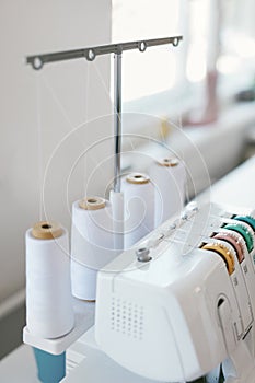 Close Up Of Serger Or Overlocking Sewing Machine