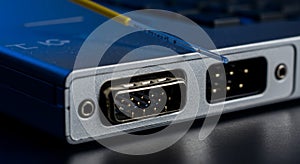 Close-up of Serial Ports on Electronic Device for Data Transfer