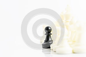 Black and white chess pieces on chessboard, Set of chess figures on white background