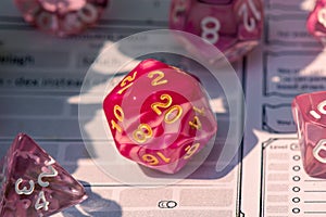 Close-up of a set of ping RPG dice