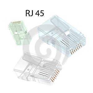 Close-up set rj-45 connectors isolated on white background. Vector illustration