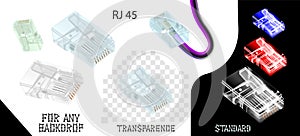 Close-up set rj-45 connectors isolated on white background. Vector illustration