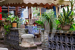 Close-up of the set of a traditional Chinese farmhouse garden