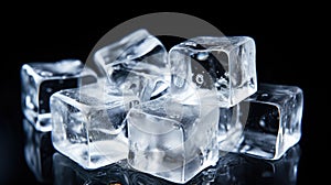 Close-up of several crystal ice cubes on a black background