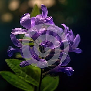 Close-up of several purple flowers, with one in particular standing out. These beautiful blooms are arranged on stem