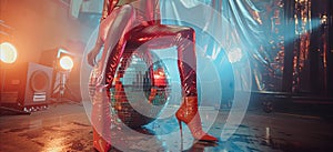 Close up of a sexy woman with a disco mirror ball. Nightclub and party background