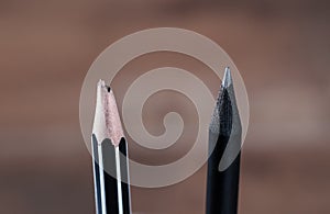 Close up sharp pencil and unsharp pencil