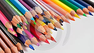 Close-Up of Sharpened Colored Pencils on White Background
