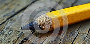 Close-up of a sharpened pencil on a wooden surface