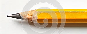 Close-up of a sharpened yellow pencil on white background
