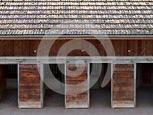 Close-up of shed row animal barns