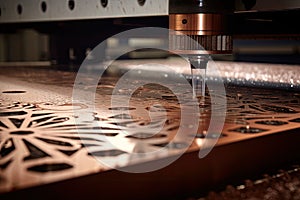 close-up of a sheet of metal being cut using laser or waterjet