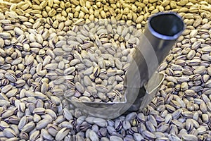 Close up shelled pistachios in bulk