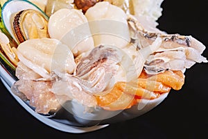 Close-up shellfishes and squids of the mixed set of seafood photo