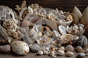 close-up of shells, driftwood and other beachcombing treasures