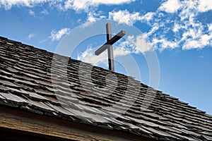 Close-up of the shingles on the roof of the Chapel of the Transfiguration