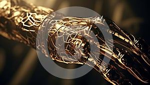 Close up of a shiny gold metallic sculpture, a symbol of elegance generated by AI