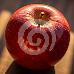 A close-up of a shiny, red