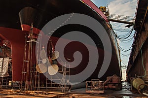 Close-up of ships propeller in dry-dock