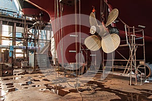 Close-up of ships propeller in dry-dock