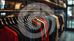 Close up of shirts rack in store