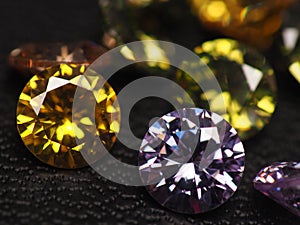 Close up shoot of beautiful, shiny, multi colored diamonds crystal gemstones