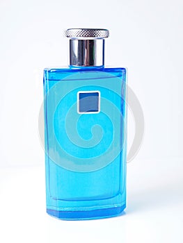 Close up shoot of blue perfume bottle