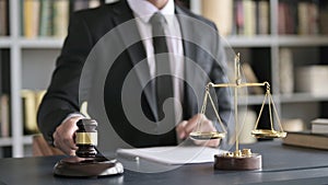 Close up Shoot of Lawyer Hand Bang the Gavel in Court Room