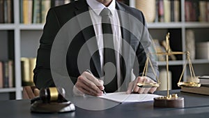 Close up Shoot of Lawyer Hand Checking Document in Court Room