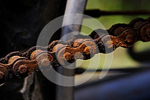 Close up shoot of rustic vintage motorcycle wheel chain