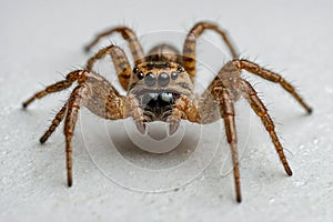 close-up shoot of a spider on a plain white background