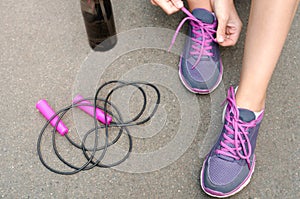 Close up shoot of sport equipment. Sporty set