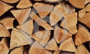 Close-up of shopped birch firewood.