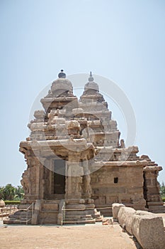 Close up of Shore temple at Mahabalipuram, Tamil Nadu, India