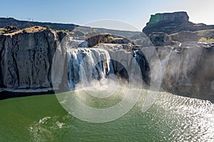 Close up of Shoshone Falls with mist created by the falls