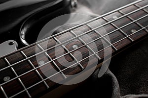 A Close up shot of 4-strings bass