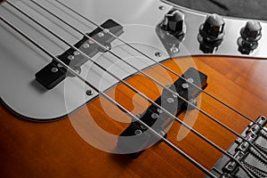 A Close up shot of 4-strings bass