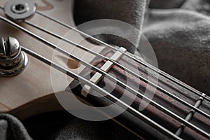 A Close up shot of 4-strings bass