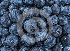 Close up shot from above to pile of blueberries.