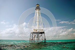 Close up shot of alligator reef lighthouse under the peaceful sky