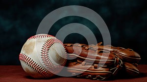 close up shot of a baseball and gloves