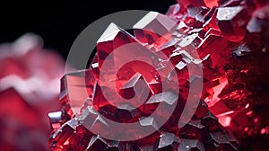 Close-up shot of beautiful red ruby, dark background. Created with Generative Ai technology