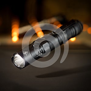 Close up shot of a black flash light