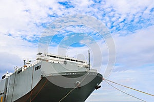 Close-up shot or Bow ship of a merchant ship.