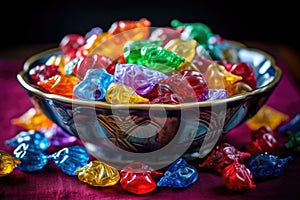 close-up shot of a bowl of colorful christmas candies