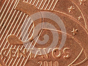 Close up shot of Brazilian coin Five Centavos